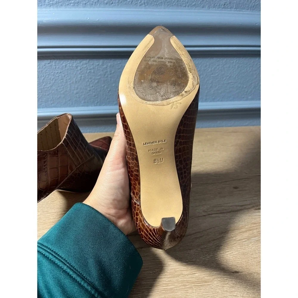 Inez‎ Pointed Toe Brown Embossed Leather Ankle Booties Stiletto Heel Size 8.5M - Picture 7 of 8